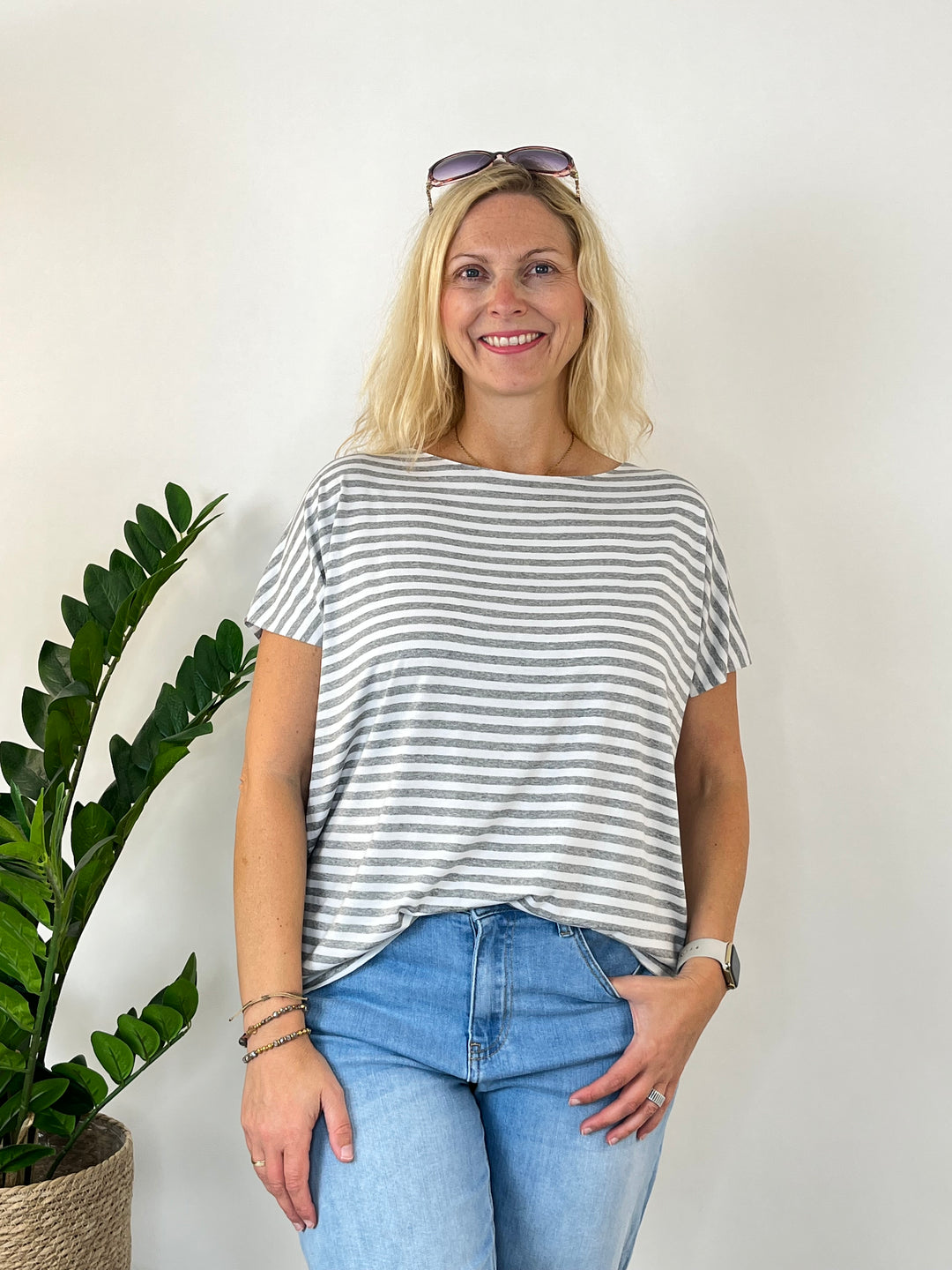 Oversize-Shirt "Essential Stripes", grau von Bella Vita - Mode & Lifestyle