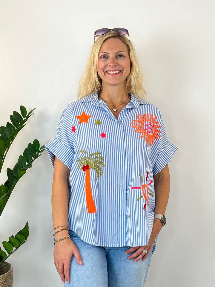 Oversize-Streifenbluse mit Stickerei von Bella Vita - Mode &amp; Lifestyle
