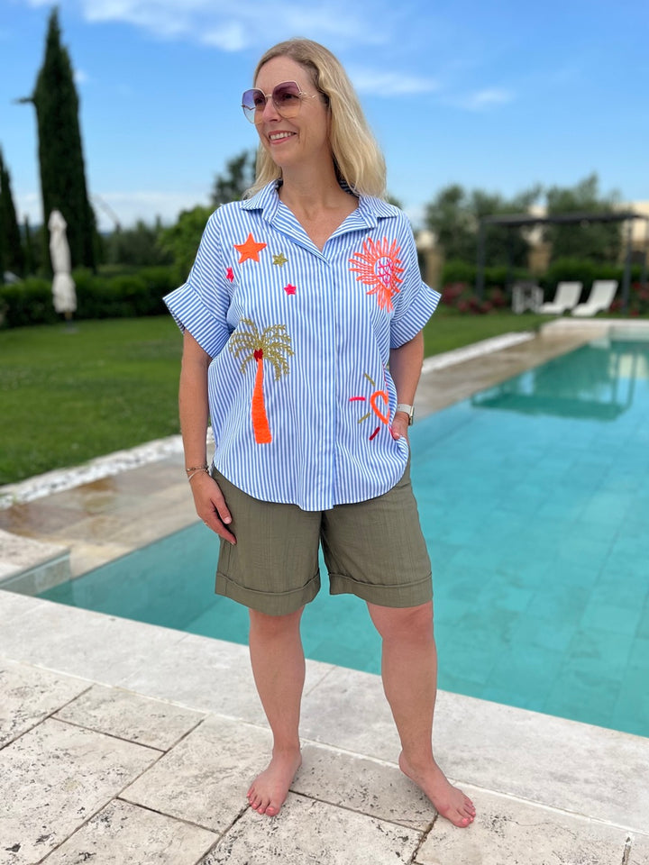 Oversize-Streifenbluse mit Stickerei von Bella Vita - Mode &amp; Lifestyle