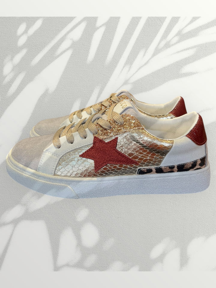 Sneaker Stern, bordeaux-natur-gold