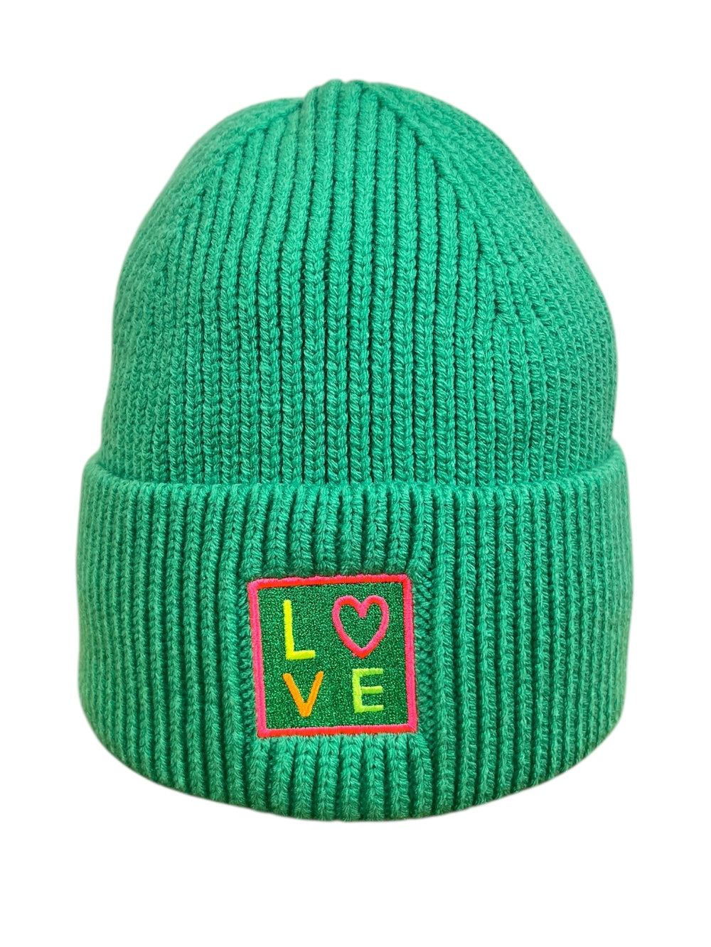 Mütze LOVE, Rippenstrick, grün von Bella Vita - Mode & Lifestyle