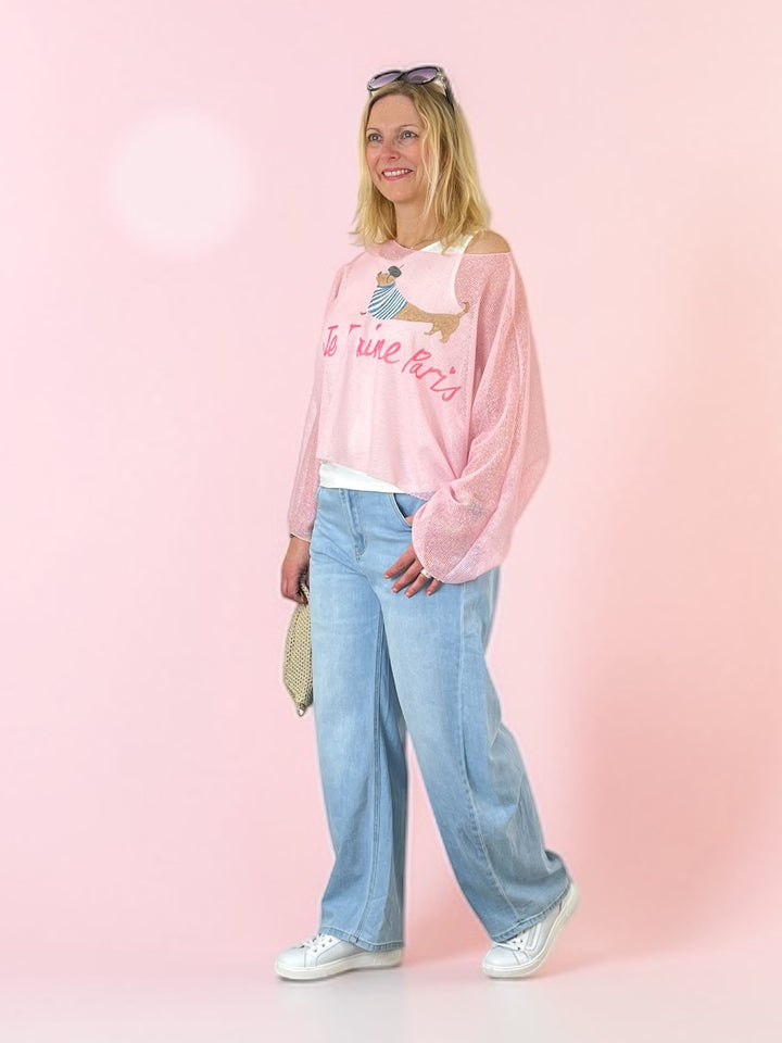 Netzshirt mit Top & Dackel-Print Paris, rosa von Bella Vita - Mode & Lifestyle