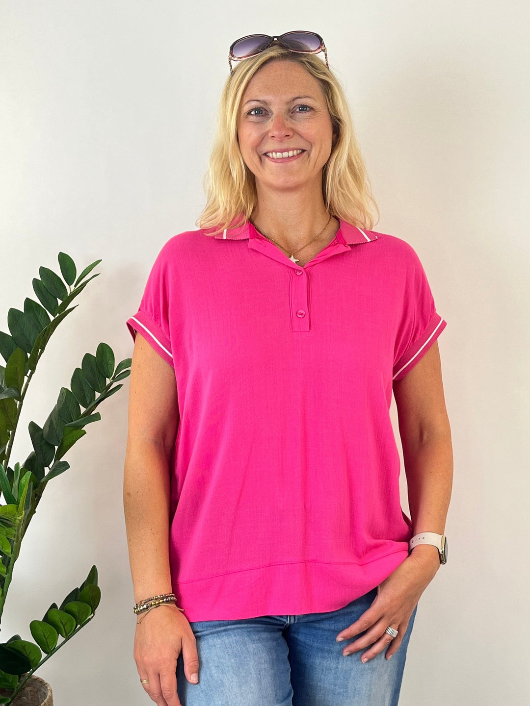 Poloshirt mit kurzem Arm Pink One Size von Bella Vita - Mode &amp; Lifestyle