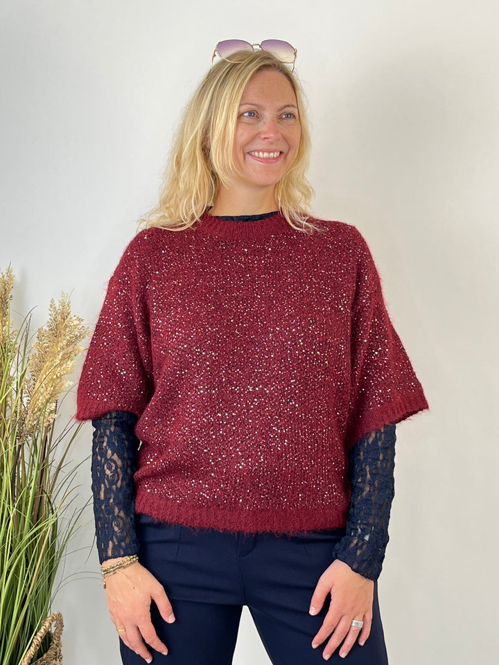 Pullover Sparkle mit Pailletten, bordeaux von Bella Vita - Mode &amp; Lifestyle