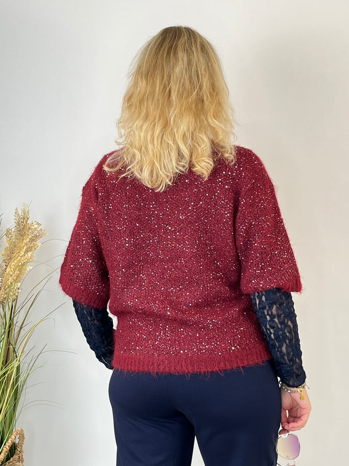 Pullover Sparkle mit Pailletten, bordeaux von Bella Vita - Mode &amp; Lifestyle