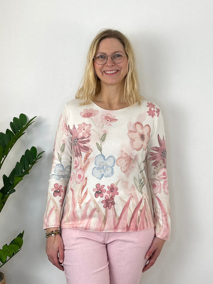 Pullover mit Blumenmuster, rosa von Bella Vita - Mode &amp; Lifestyle
