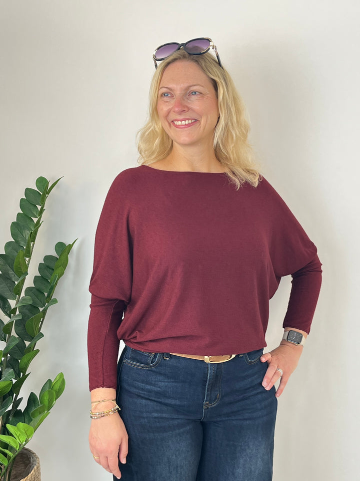Pullover mit Fledermausarm, bordeaux