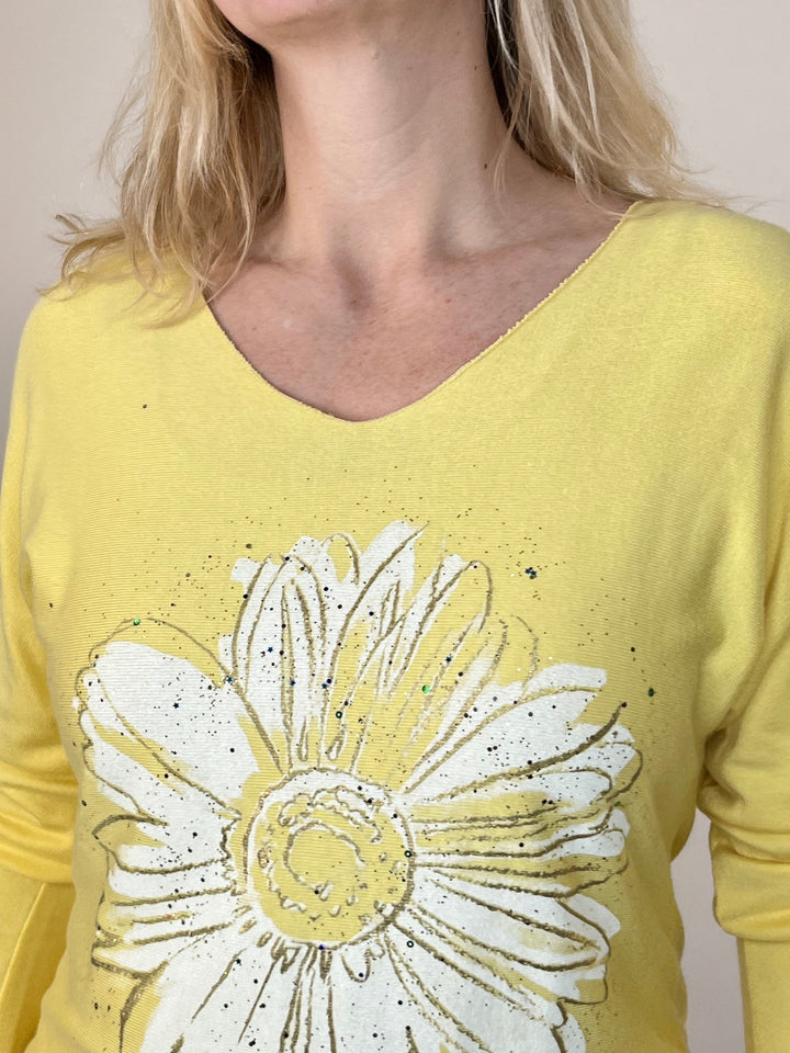 Pullover mit Metallic-Blumenprint, gelb von Bella Vita - Mode &amp; Lifestyle