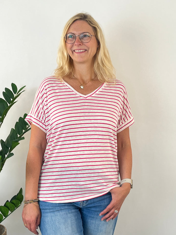 Striped shirt with V-neck