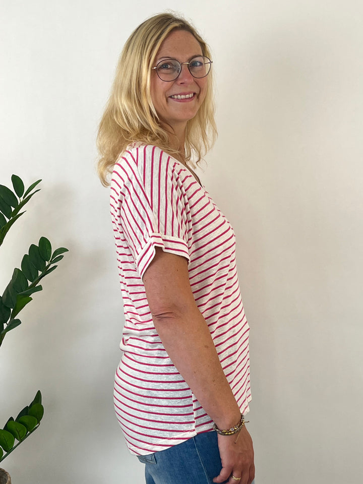 Striped shirt with V-neck