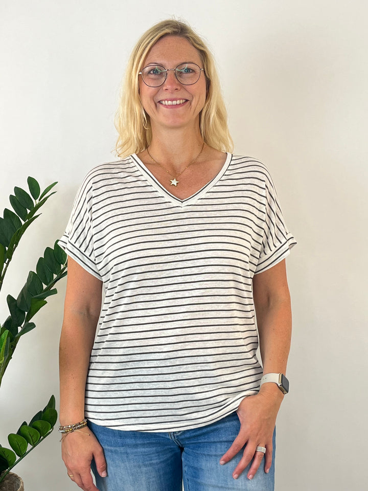 Striped shirt with V-neck