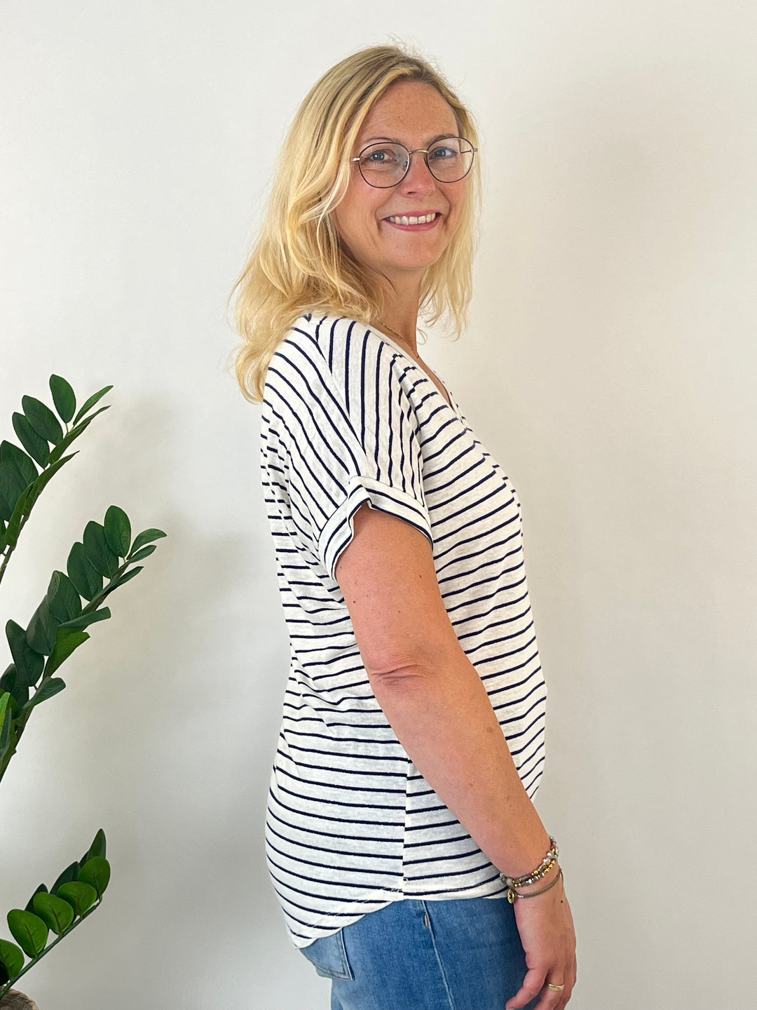 Striped shirt with V-neck
