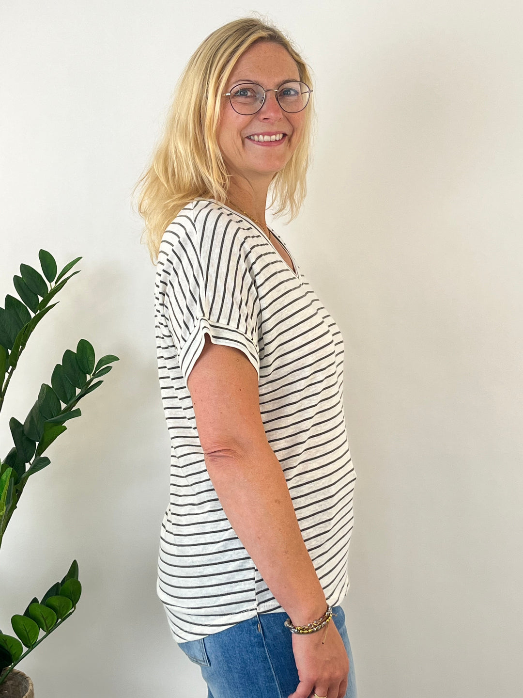 Striped shirt with V-neck
