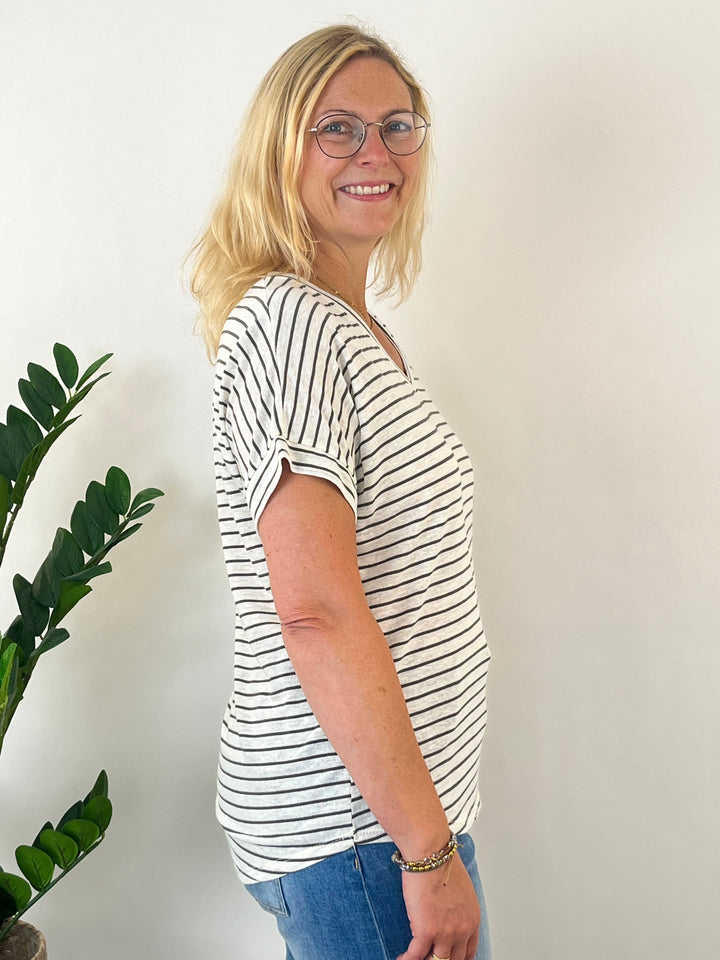 Striped shirt with V-neck