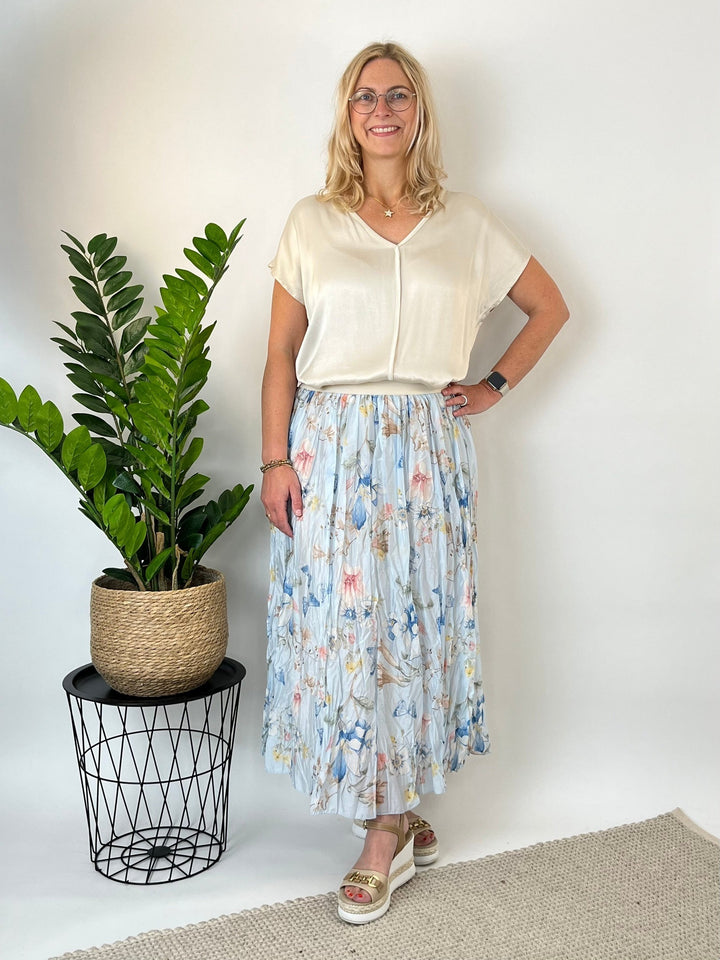 Rock im Knitterlook, floral-bedruckt, hellblau von Bella Vita - Mode &amp; Lifestyle