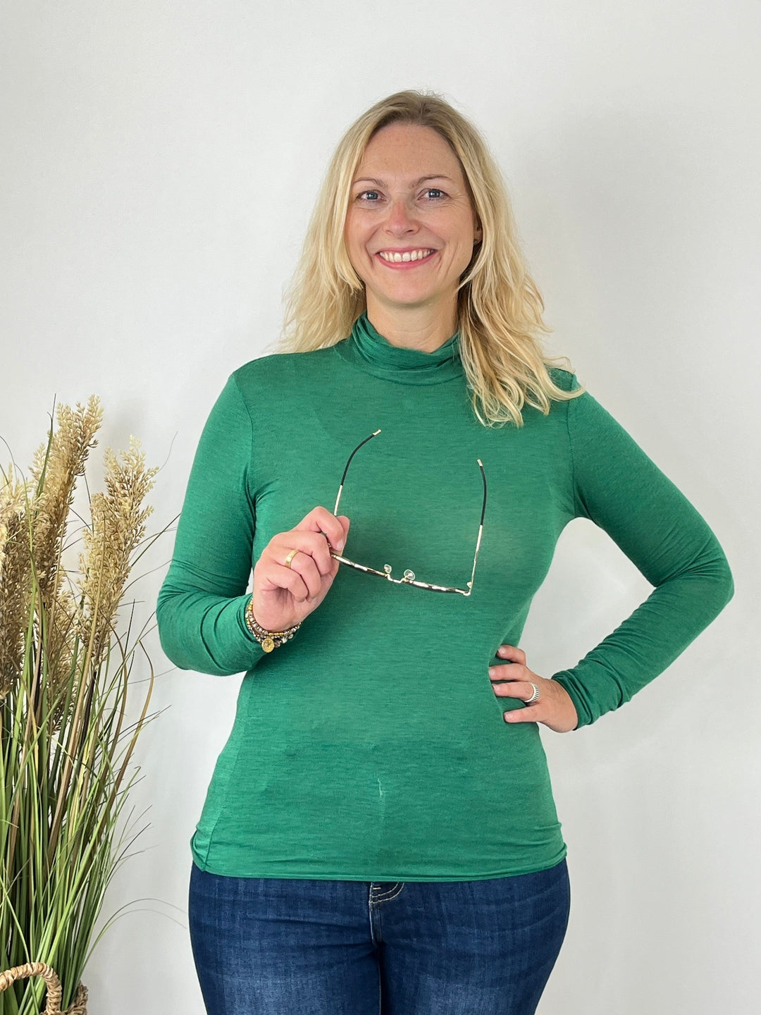 Dunkelgrünes Cashmere Rollkragenshirt für Damen