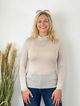 Hellbeiges Cashmere Langarmshirt mit Rollkragen