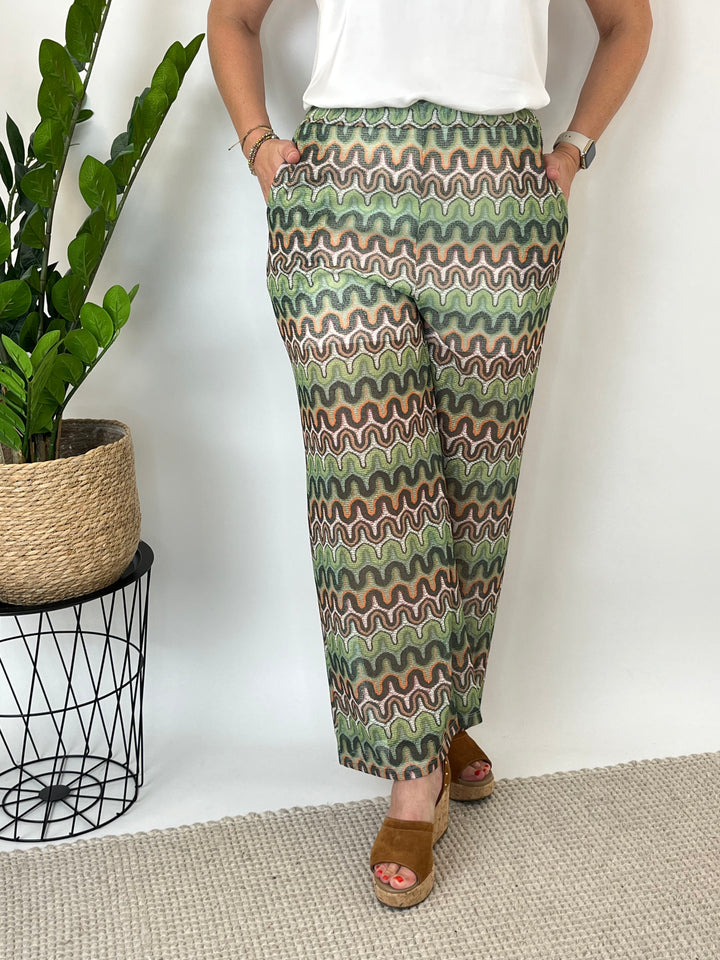 Schlupfhose mit Zick-Zack-Muster Khaki One Size von Bella Vita - Mode &amp; Lifestyle