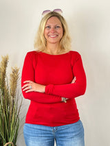 Rotes Cashmere-Basic-Shirt mit weitem Rundhals, Frontalansicht