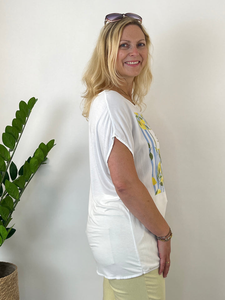 Shirt „Dolce Vita“ mit Glitzersteinchen, hellblau von Bella Vita - Mode &amp; Lifestyle