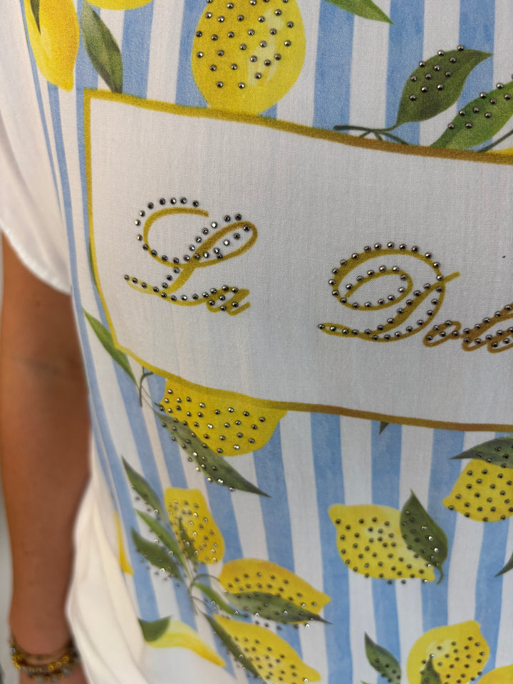 Shirt „Dolce Vita“ mit Glitzersteinchen, hellblau von Bella Vita - Mode &amp; Lifestyle