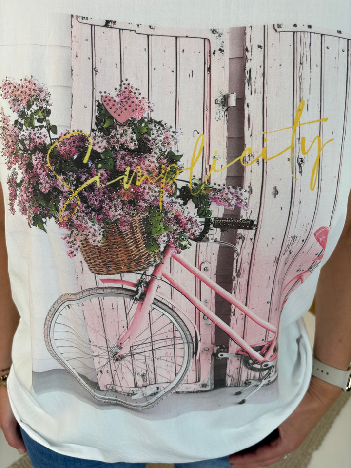 Shirt Flower Bike mit Glitzersteinchen, weiß-rosa von Bella Vita - Mode &amp; Lifestyle