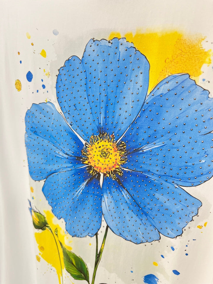 Shirt „Flower“ mit Glitzersteinchen, blau von Bella Vita - Mode &amp; Lifestyle