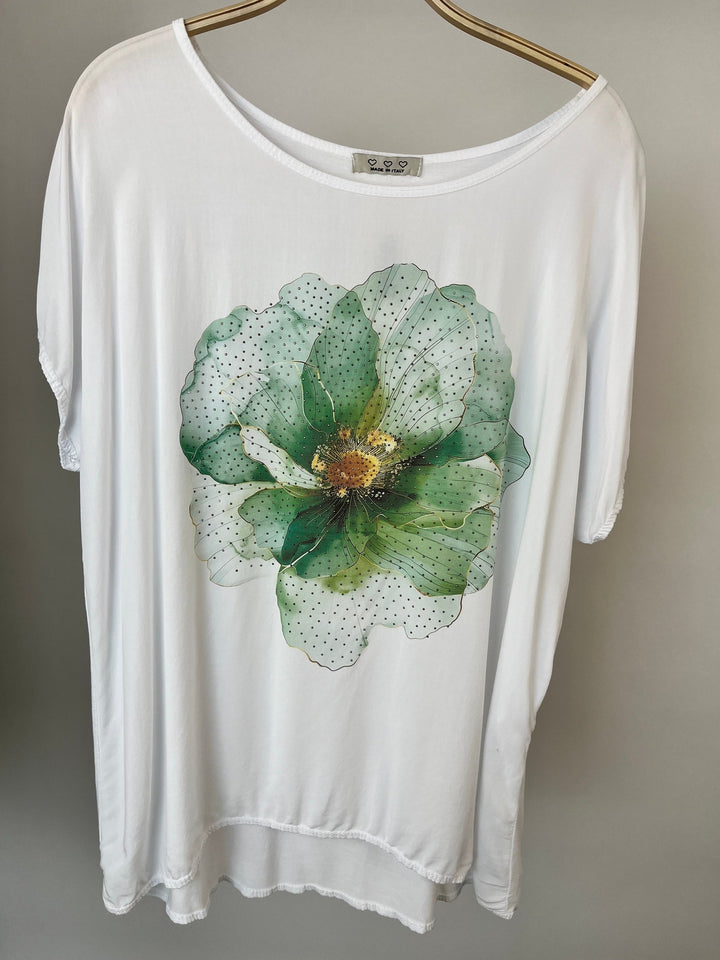 Shirt „Flower“ mit Glitzersteinchen, grün von Bella Vita - Mode &amp; Lifestyle