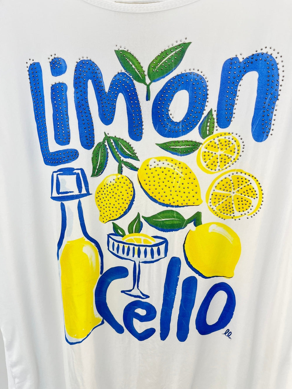 Shirt „Limoncello“ mit Glitzersteinchen, blau-gelb von Bella Vita - Mode & Lifestyle