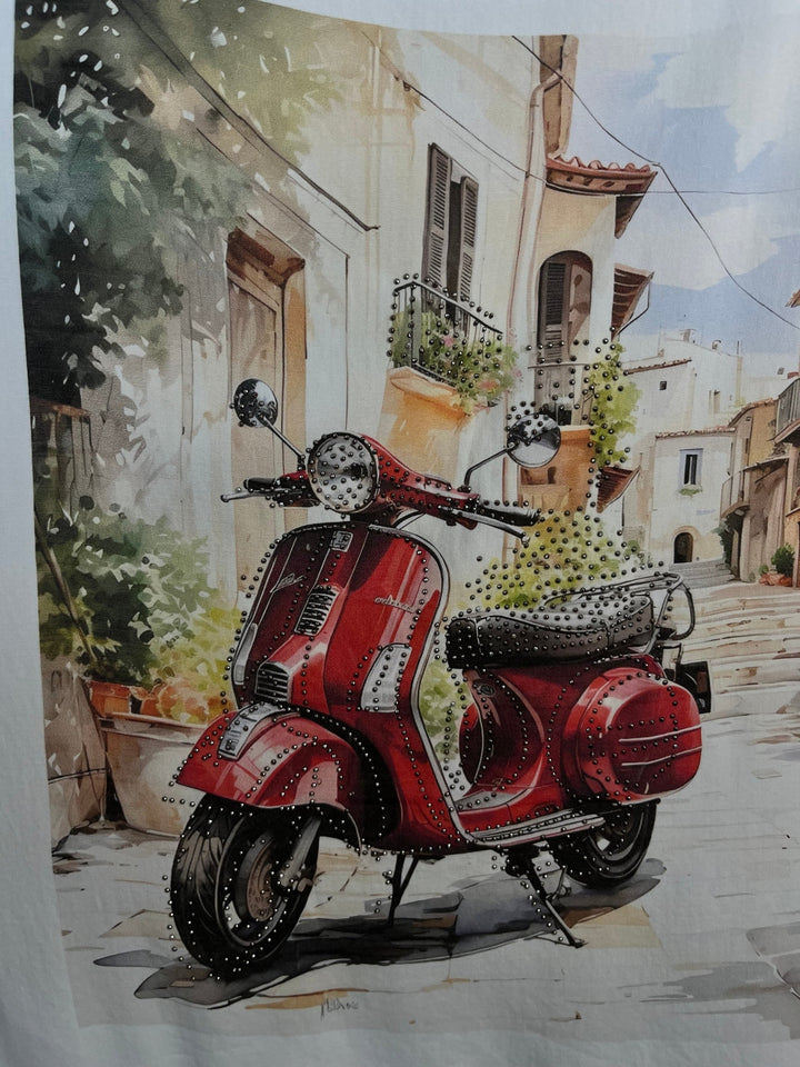 Shirt „Vespa“ mit Glitzersteinchen, rot von Bella Vita - Mode &amp; Lifestyle
