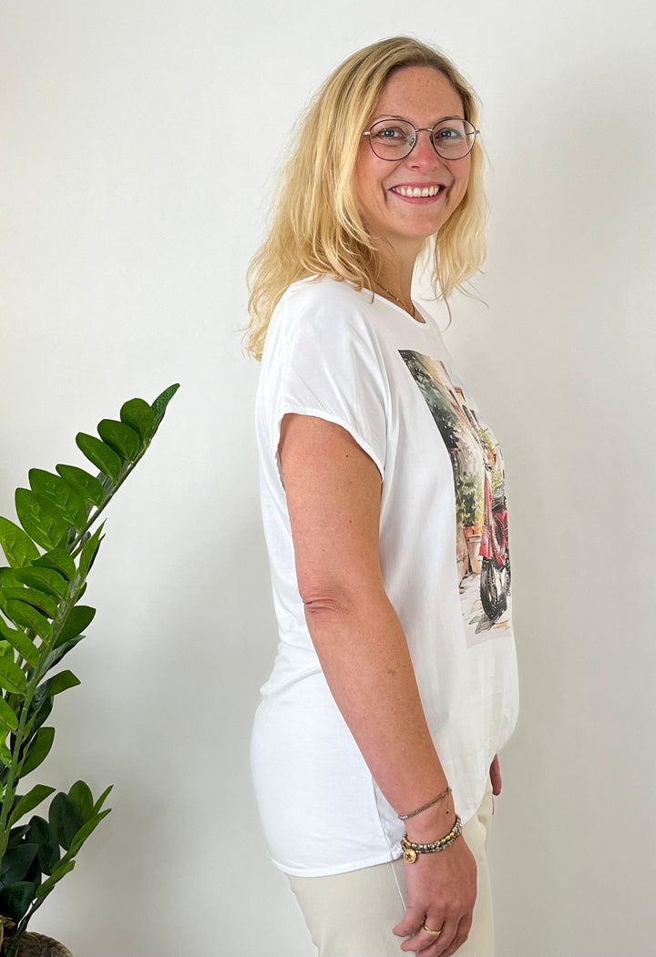 Shirt „Vespa“ mit Glitzersteinchen, rot von Bella Vita - Mode &amp; Lifestyle