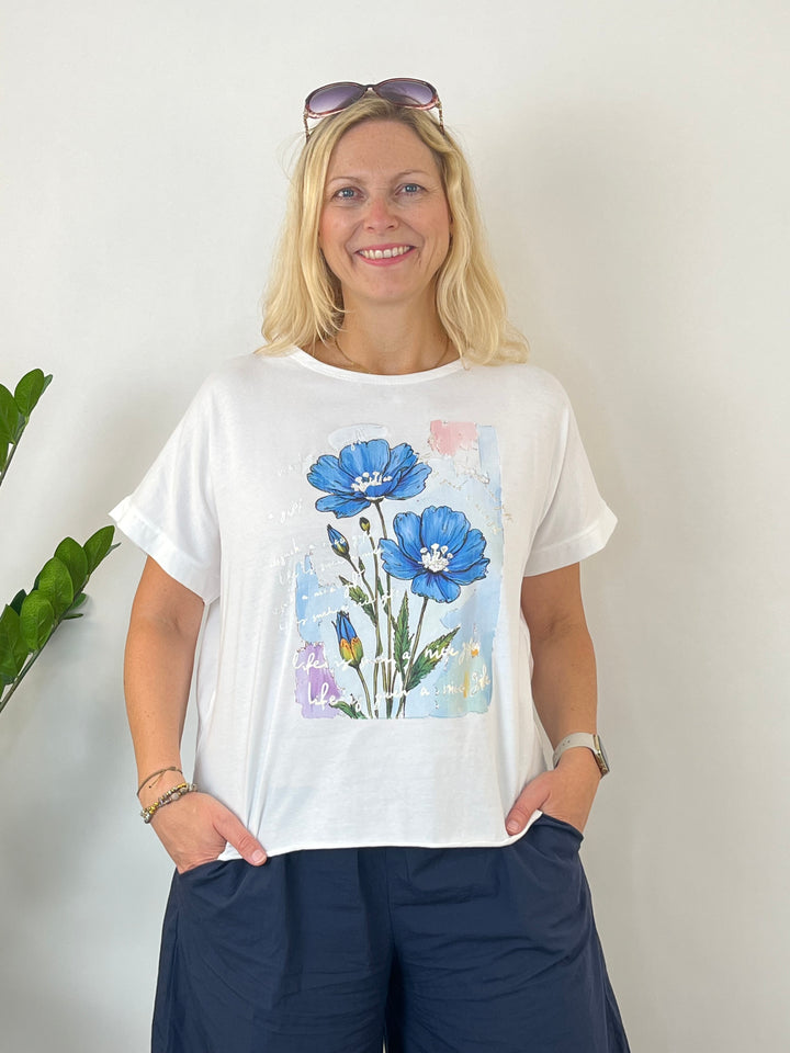 Shirt mit Blumendruck, weiß-blau von Bella Vita - Mode &amp; Lifestyle