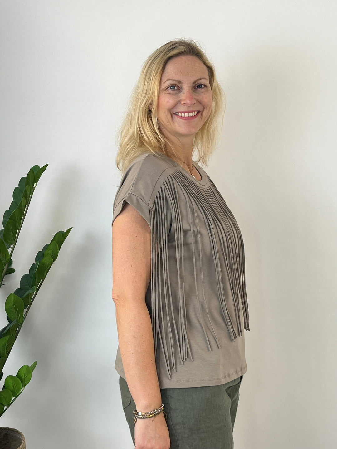 Shirt mit Fransen, taupe von Bella Vita - Mode &amp; Lifestyle