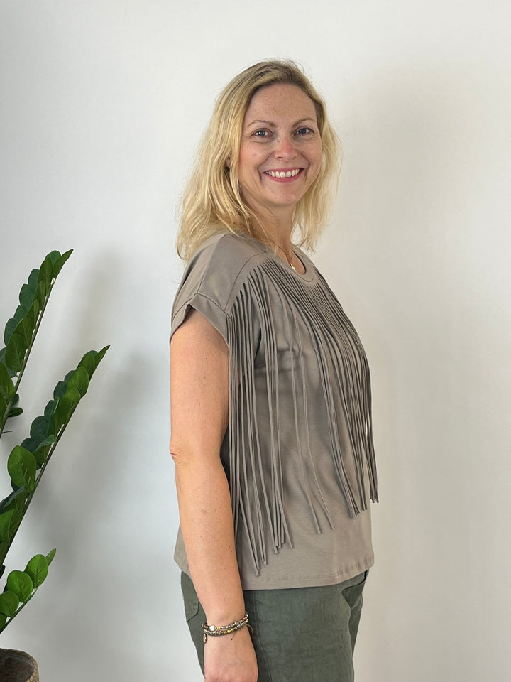 Shirt mit Fransen, taupe von Bella Vita - Mode &amp; Lifestyle