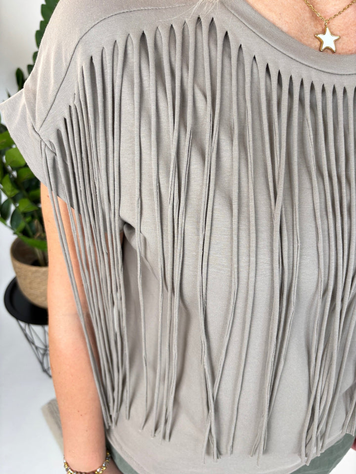 Shirt mit Fransen, taupe von Bella Vita - Mode &amp; Lifestyle