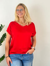 Shirt mit Seidenanteil, V-Ausschnitt Rot One Size von Bella Vita - Mode & Lifestyle