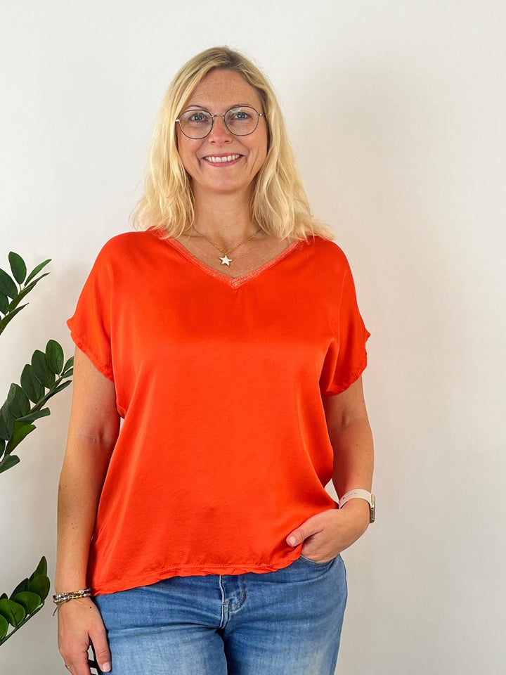 Shirt mit Seidenanteil, V-Ausschnitt, orange von Bella Vita - Mode &amp; Lifestyle