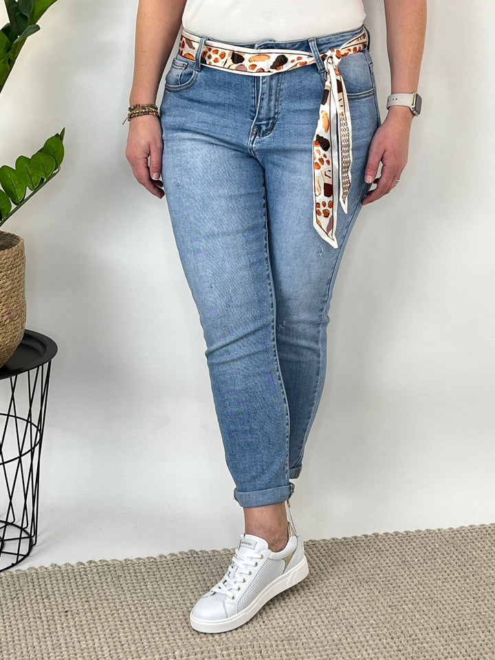 Slim-Fit-Jeans mit Stoffgürtel, blue-denim von Bella Vita - Mode &amp; Lifestyle
