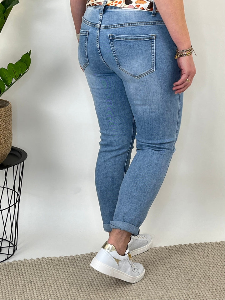 Slim-Fit-Jeans mit Stoffgürtel, blue-denim von Bella Vita - Mode &amp; Lifestyle