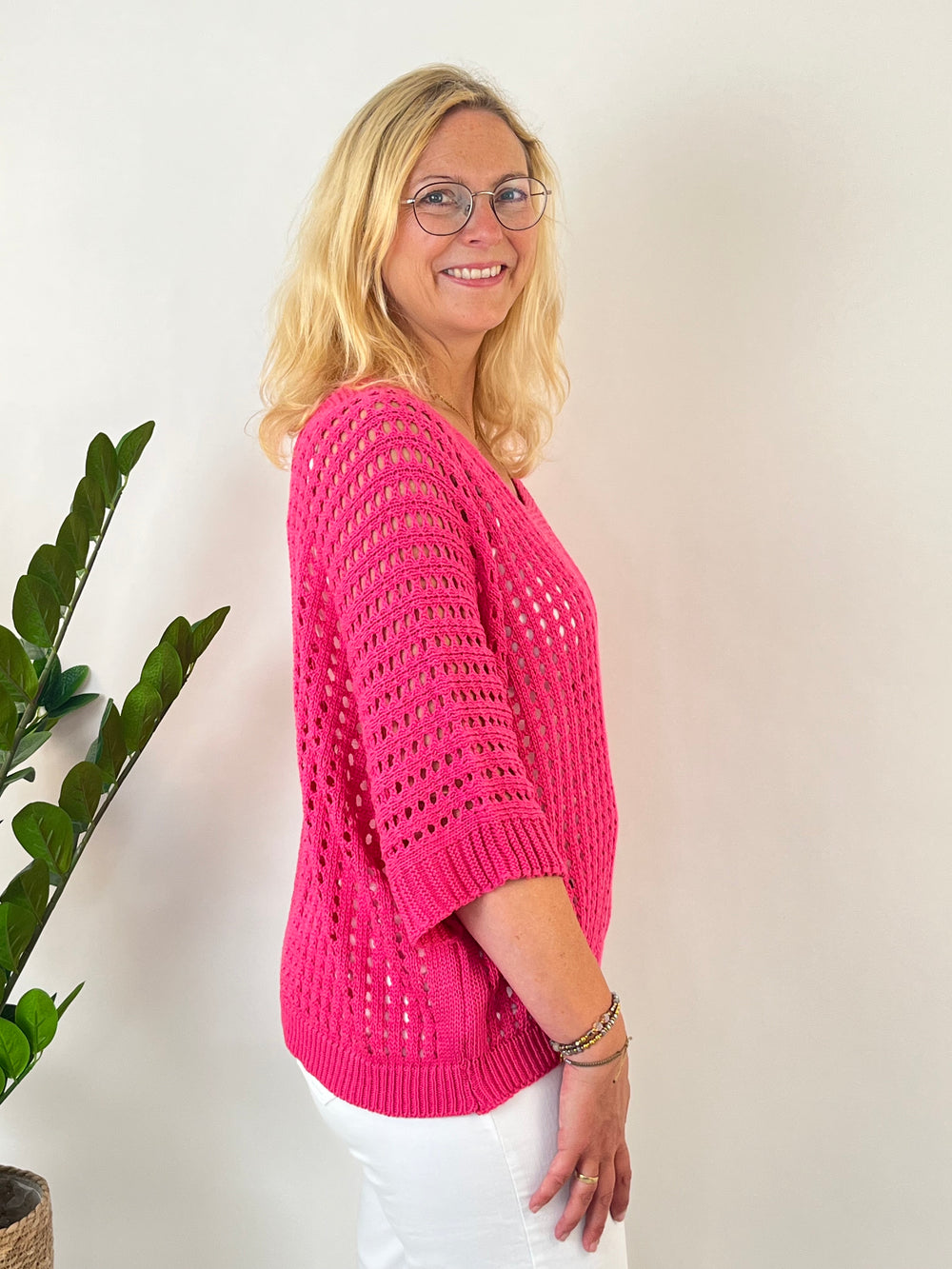 Sommerpullover Lochstrick, pink von Bella Vita - Mode & Lifestyle