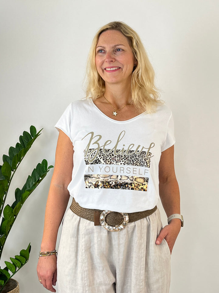 Statement-Shirt Believe, weiß von Bella Vita - Mode &amp; Lifestyle