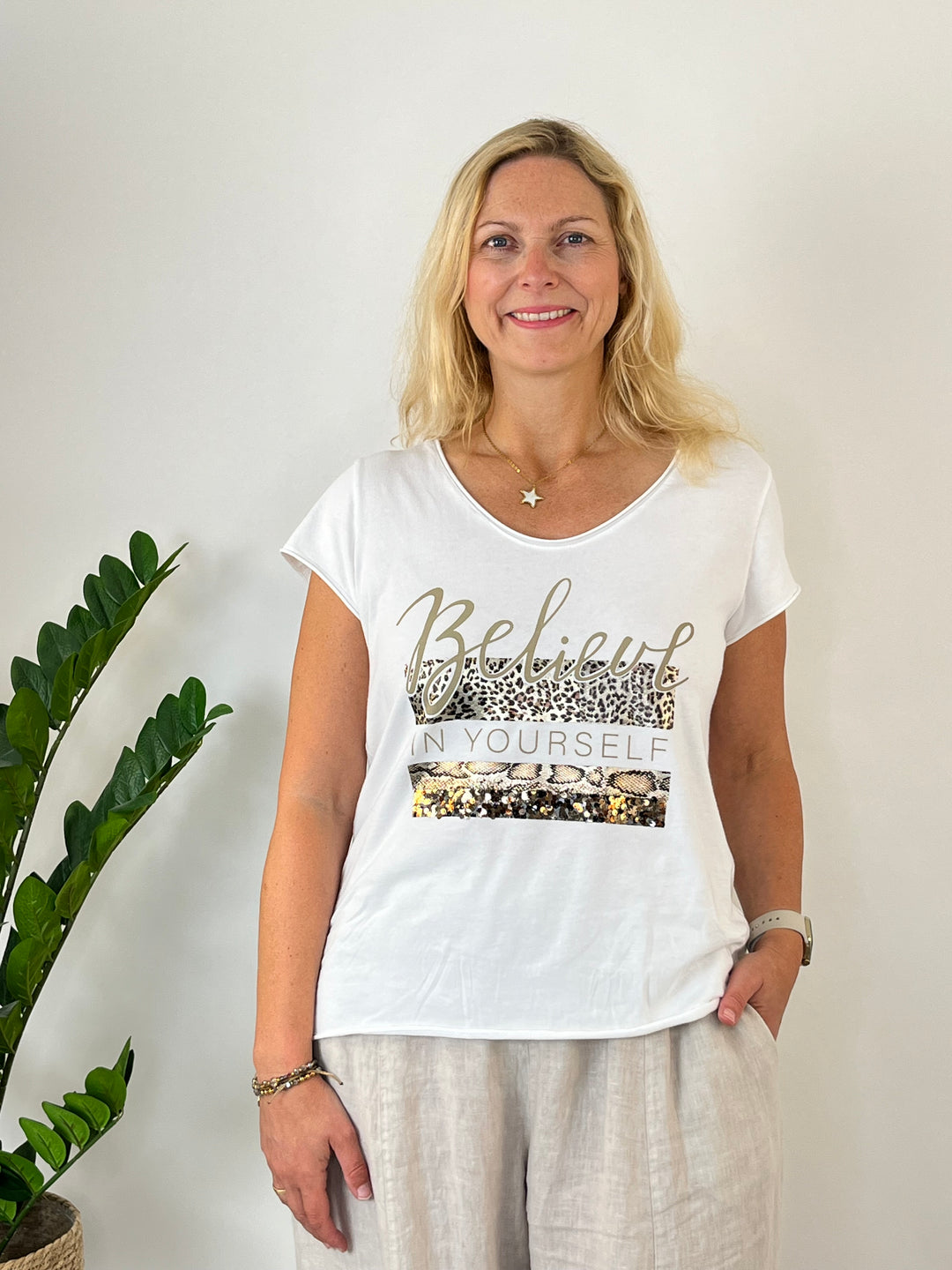 Statement-Shirt Believe, weiß von Bella Vita - Mode &amp; Lifestyle