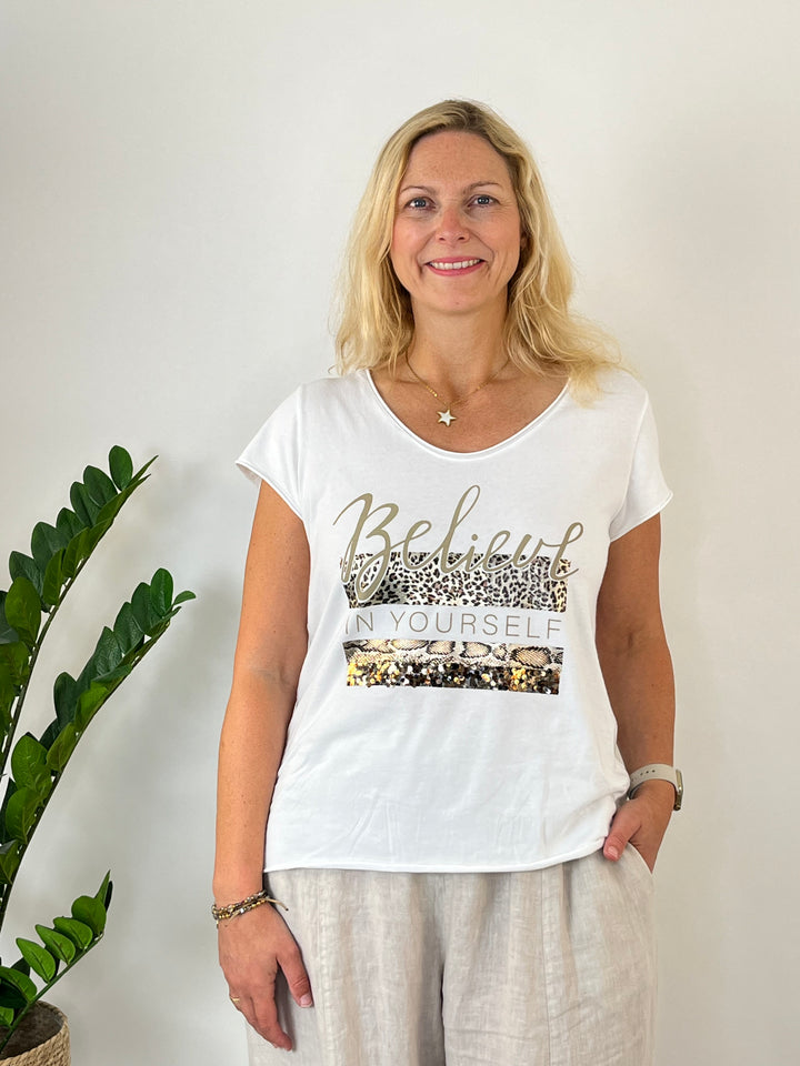 Statement-Shirt Believe, weiß von Bella Vita - Mode &amp; Lifestyle