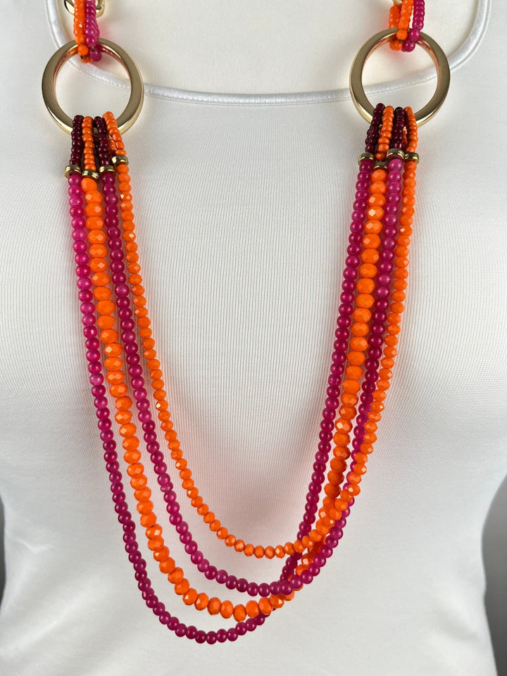 Statementkette "Sunset Glow", orange-pink von Bella Vita - Mode &amp; Lifestyle