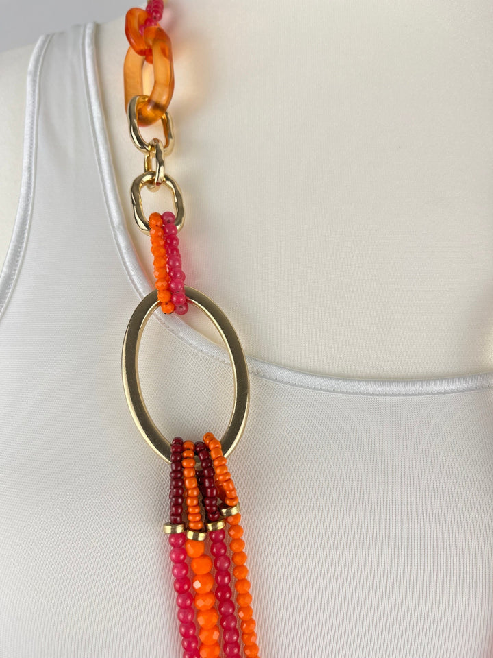 Statementkette "Sunset Glow", orange-pink von Bella Vita - Mode &amp; Lifestyle