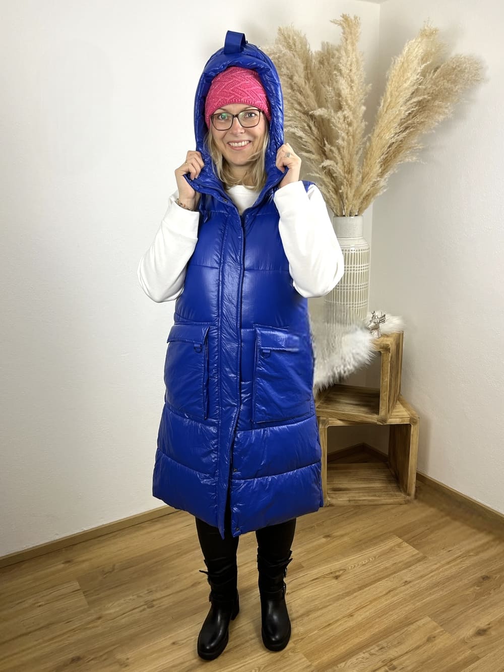 Steppweste lange Form mit Kapuze, royalblau von Bella Vita - Mode &amp; Lifestyle
