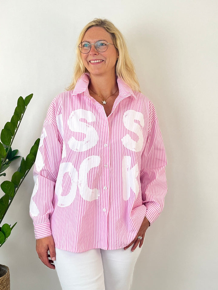 Streifenbluse mit Druck, pink-weiß von Bella Vita - Mode &amp; Lifestyle