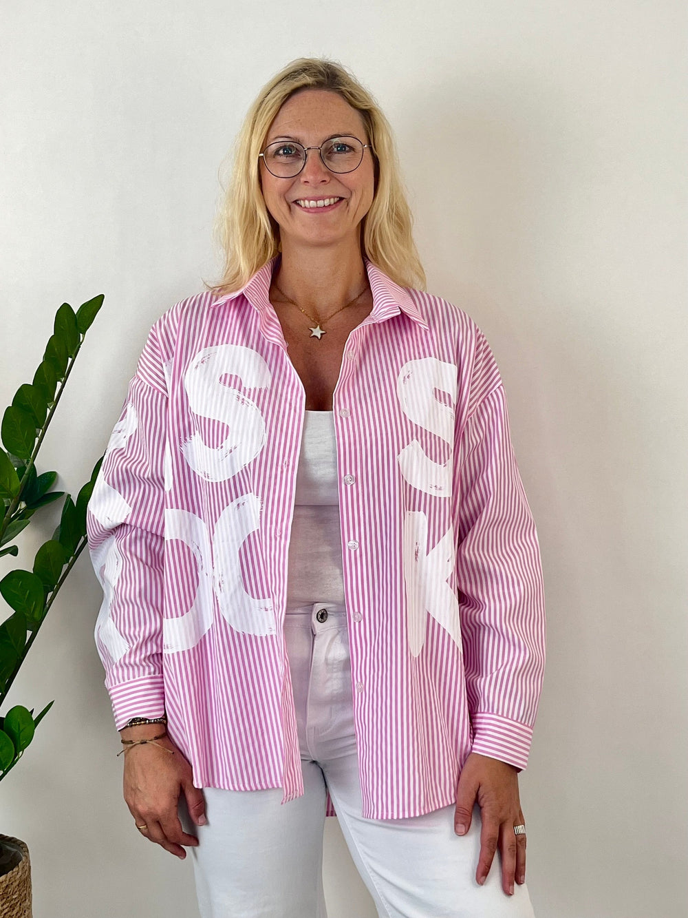 Streifenbluse mit Druck, pink-weiß von Bella Vita - Mode & Lifestyle