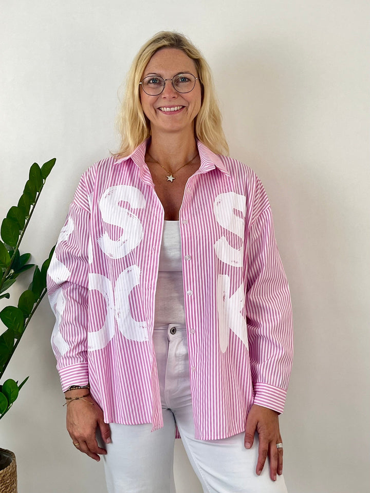Streifenbluse mit Druck, pink-weiß von Bella Vita - Mode &amp; Lifestyle