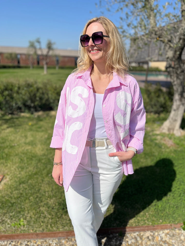 Streifenbluse mit Druck, pink-weiß von Bella Vita - Mode &amp; Lifestyle